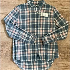 NWT! Grayers Blue & Coral Plaid Button Down Top Size XS